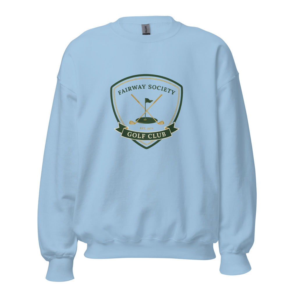 Fairway Society vintage golf club crest crewneck sweatshirt — Light Blue, front