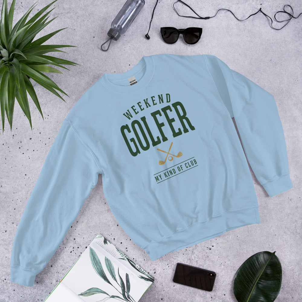 Weekend Golfer vintage golf wordmark crewneck sweatshirt — Light Blue, front-right