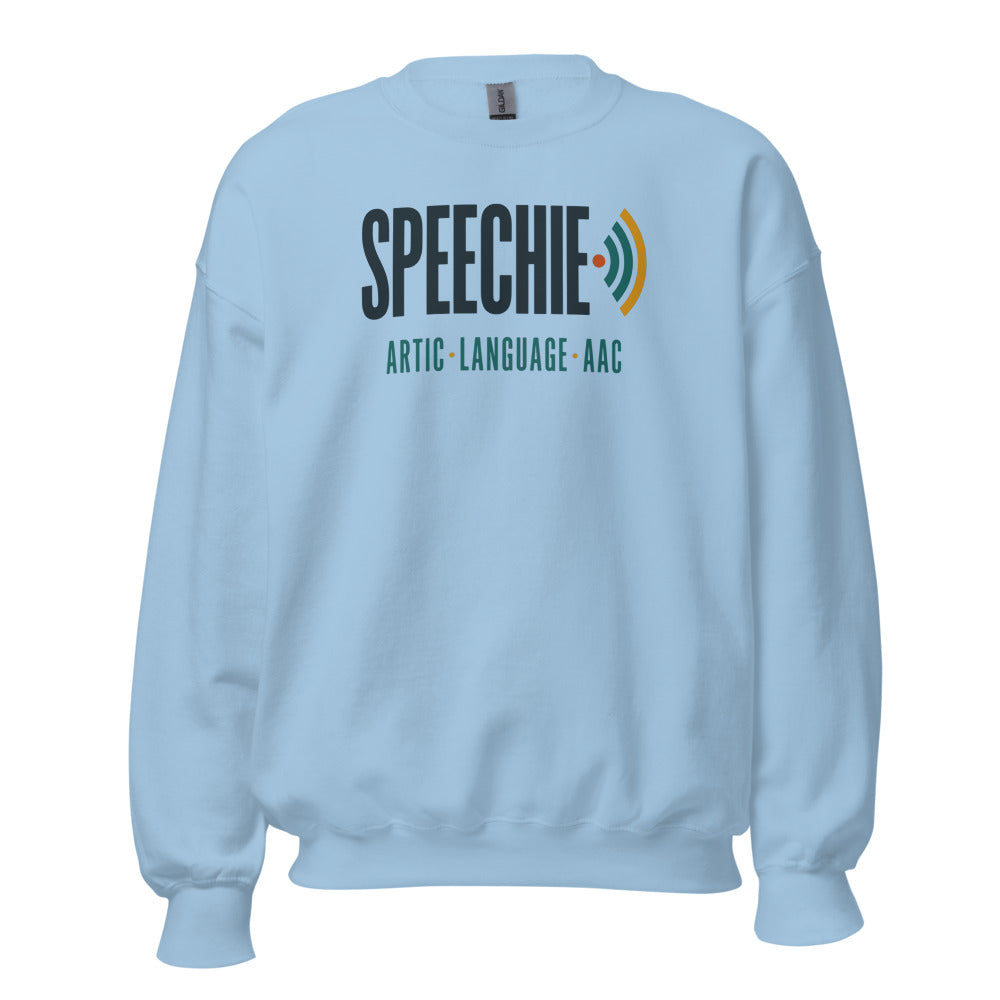Speechie Wordmark speech therapy crewneck sweatshirt — Light Blue, front