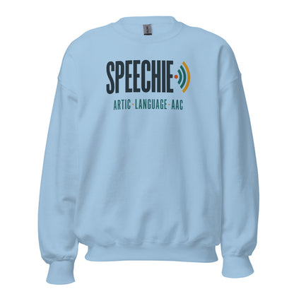 Speechie Wordmark speech therapy crewneck sweatshirt — Light Blue, front