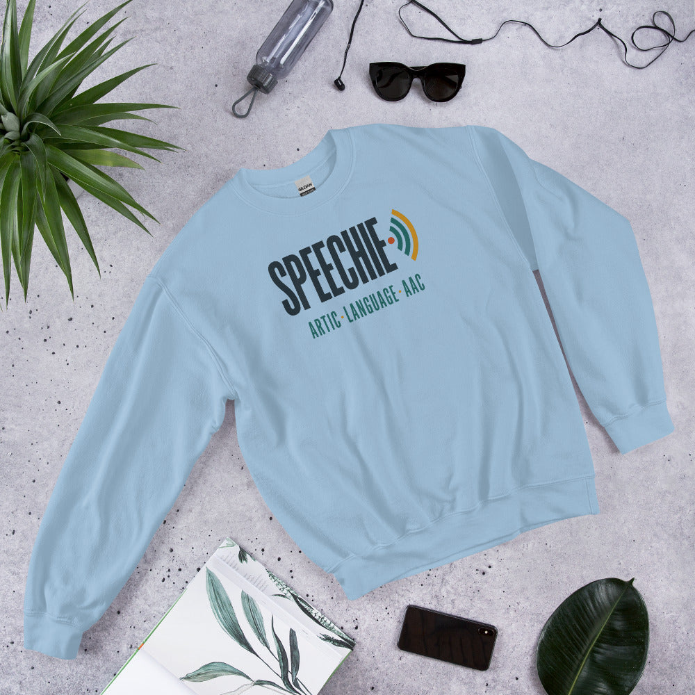 Speechie Wordmark speech therapy crewneck sweatshirt — Light Blue, front-right