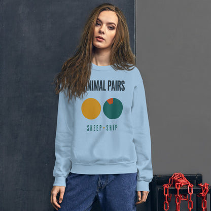 Minimal Pairs speech therapy crewneck sweatshirt — Light Blue, on model