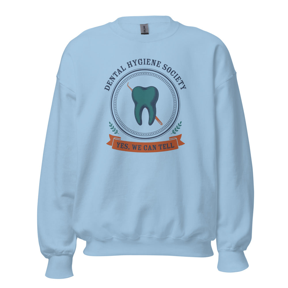 Dental Hygiene Society dental hygienist crewneck sweatshirt — Light Blue, front