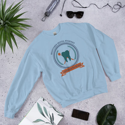 Licensed to Scale registered dental hygienist crewneck sweatshirt — Light Blue, front-right