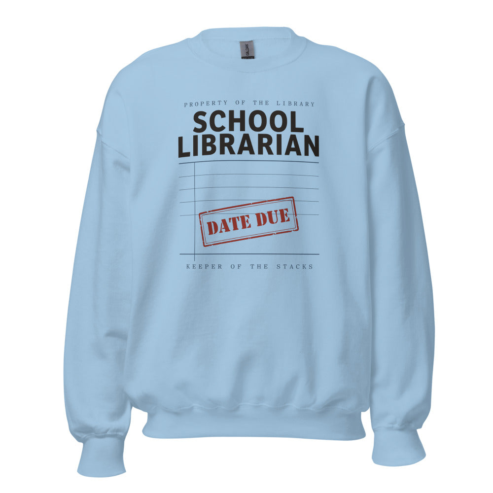 Property of the School Library card catalog school librarian crewneck sweatshirt — Light Blue, front