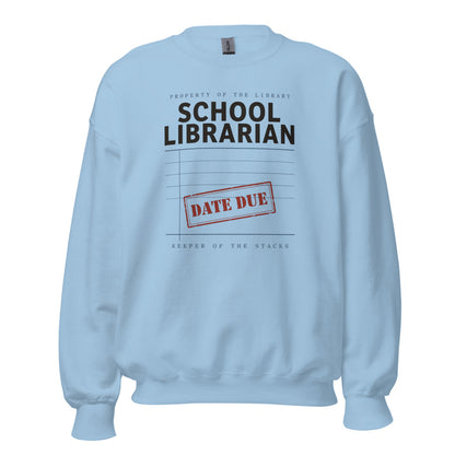 Property of the School Library card catalog school librarian crewneck sweatshirt — Light Blue, front