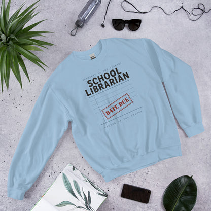 Property of the School Library card catalog school librarian crewneck sweatshirt — Light Blue, front-right