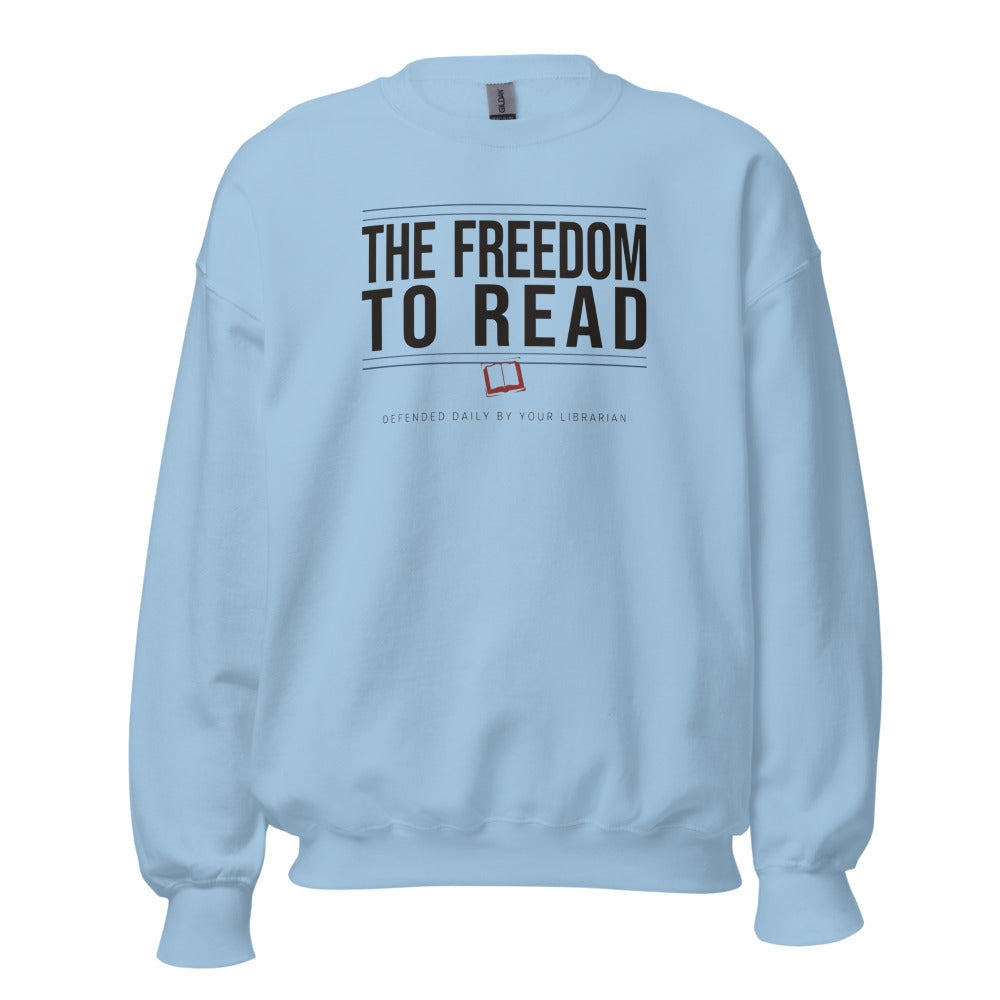 The Freedom to Read school librarian crewneck sweatshirt — Light Blue, front