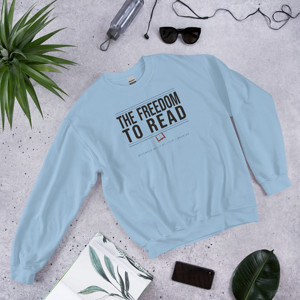 The Freedom to Read school librarian crewneck sweatshirt — Light Blue, front-right