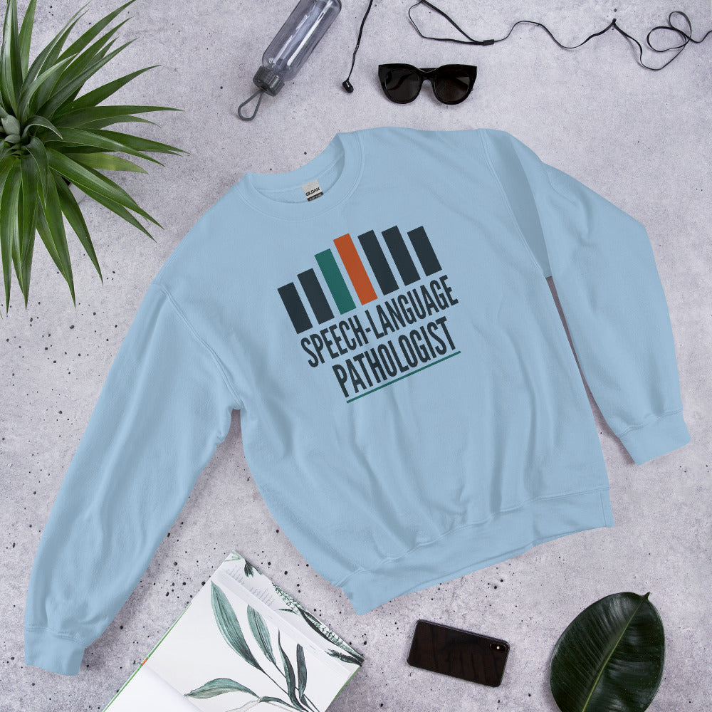 Mid-Century Clinic speech therapy crewneck sweatshirt — Light Blue, flat lay