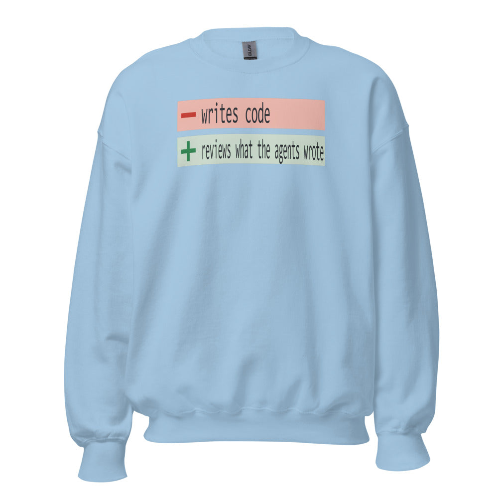 The Diff agentic AI engineer crewneck sweatshirt — Light Blue, front