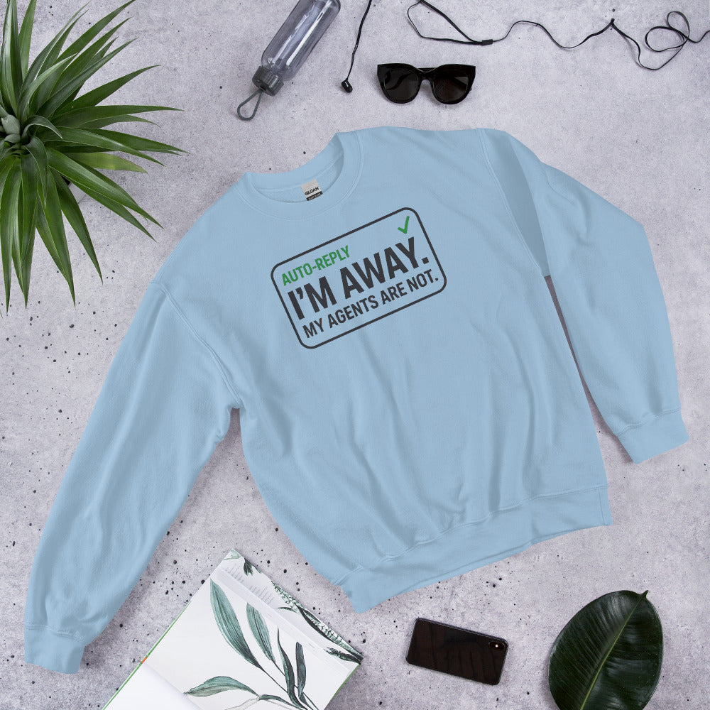 Auto-Reply agentic AI engineer crewneck sweatshirt — Light Blue, flat lay