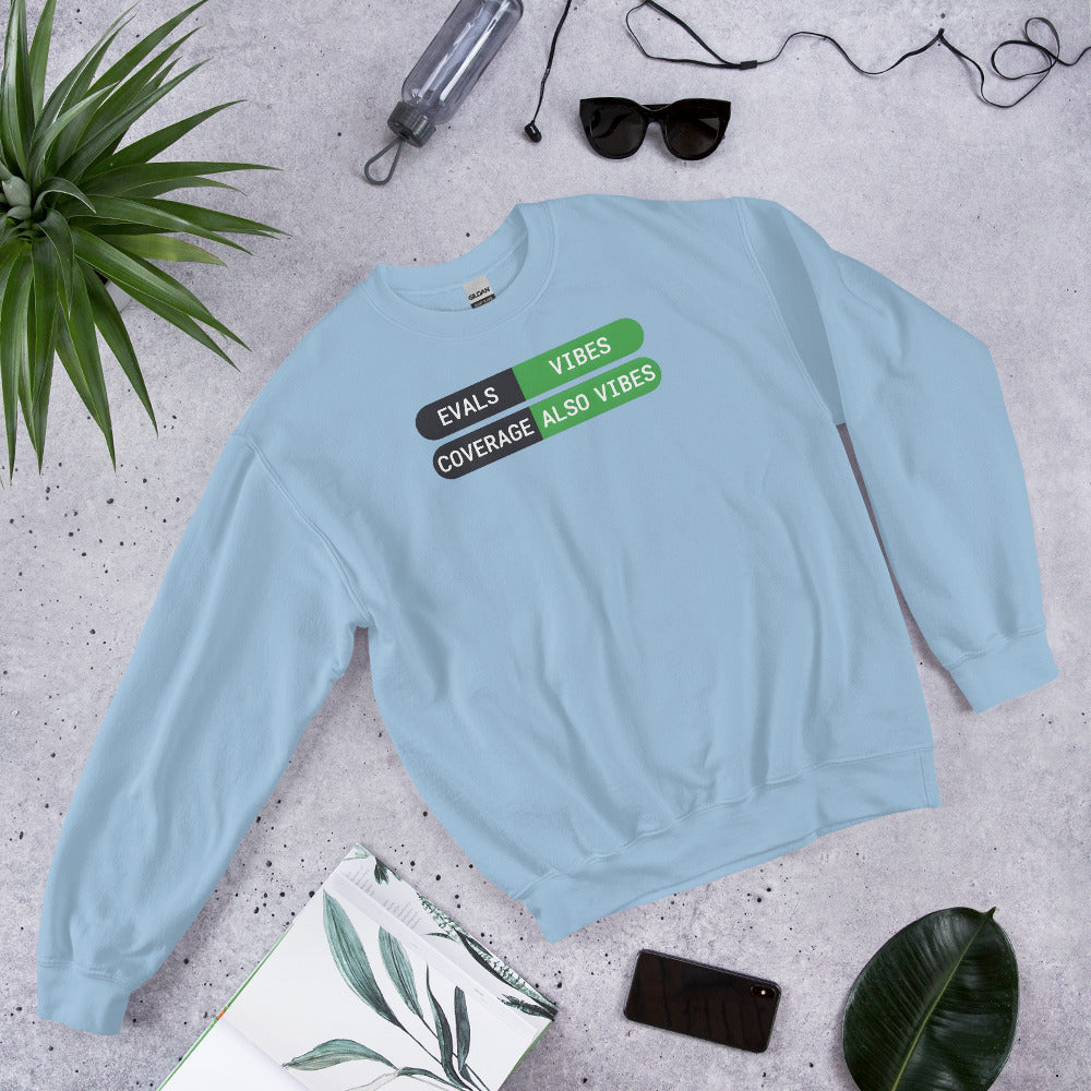 Eval Suite Vibes agentic AI engineer crewneck sweatshirt — Light Blue, flat lay