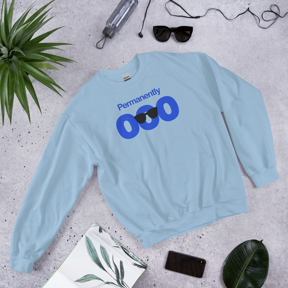 Permanently OOO out of office crewneck sweatshirt — Light Blue, flat lay