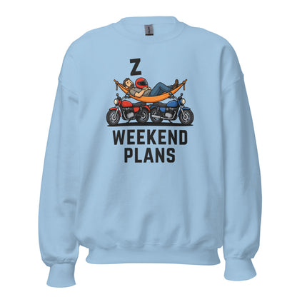 Weekend Plans funny motorcycle dad crewneck sweatshirt — Light Blue, front