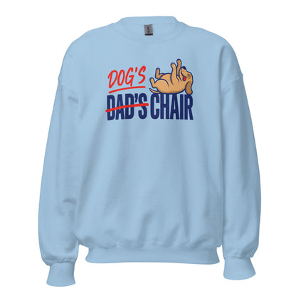 Dog's Chair funny dog dad crewneck sweatshirt — Light Blue, front