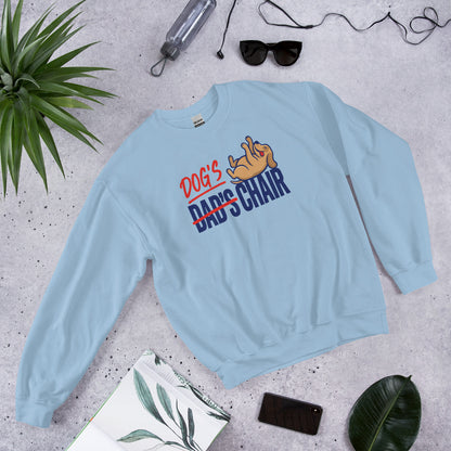 Dog's Chair funny dog dad crewneck sweatshirt — Light Blue, flat lay