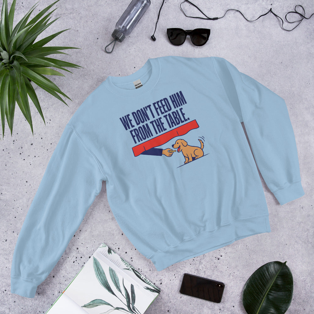 From The Table funny dog dad crewneck sweatshirt — Light Blue, flat lay