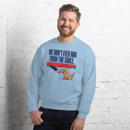 From The Table funny dog dad crewneck sweatshirt — Light Blue, on model
