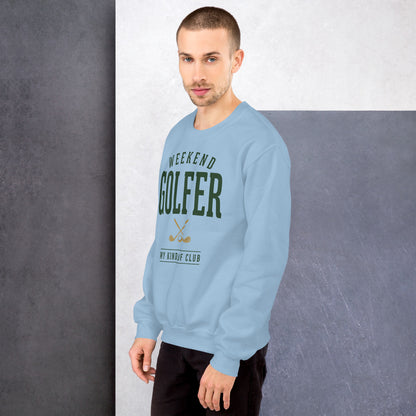 Weekend Golfer vintage golf wordmark crewneck sweatshirt — Light Blue, on model