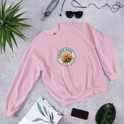 Golden Hour Run Club retro running crewneck sweatshirt — Light Pink, front-right