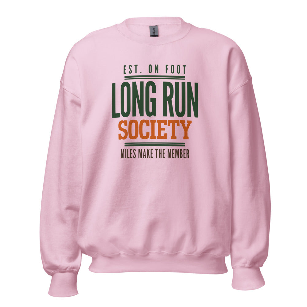 Long Run Society retro running crewneck sweatshirt — Light Pink, front