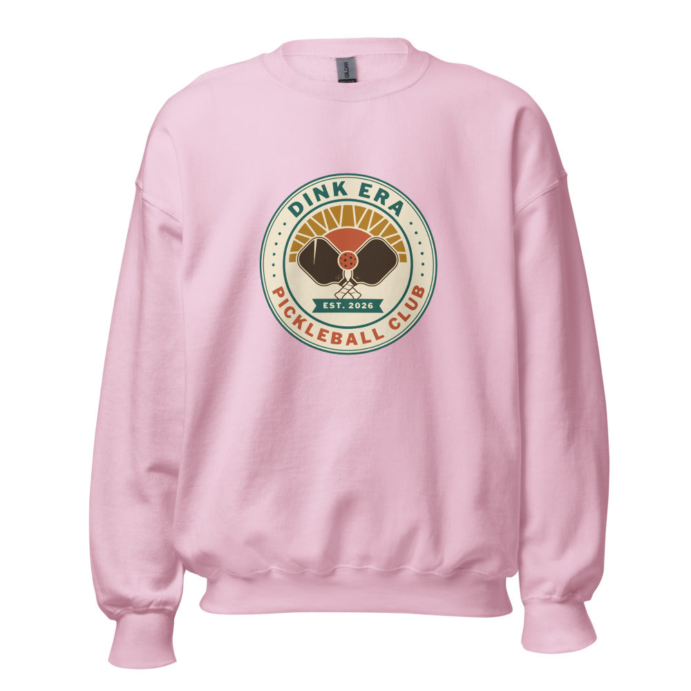 Dink Era Pickleball Club retro crewneck sweatshirt — Light Pink, front