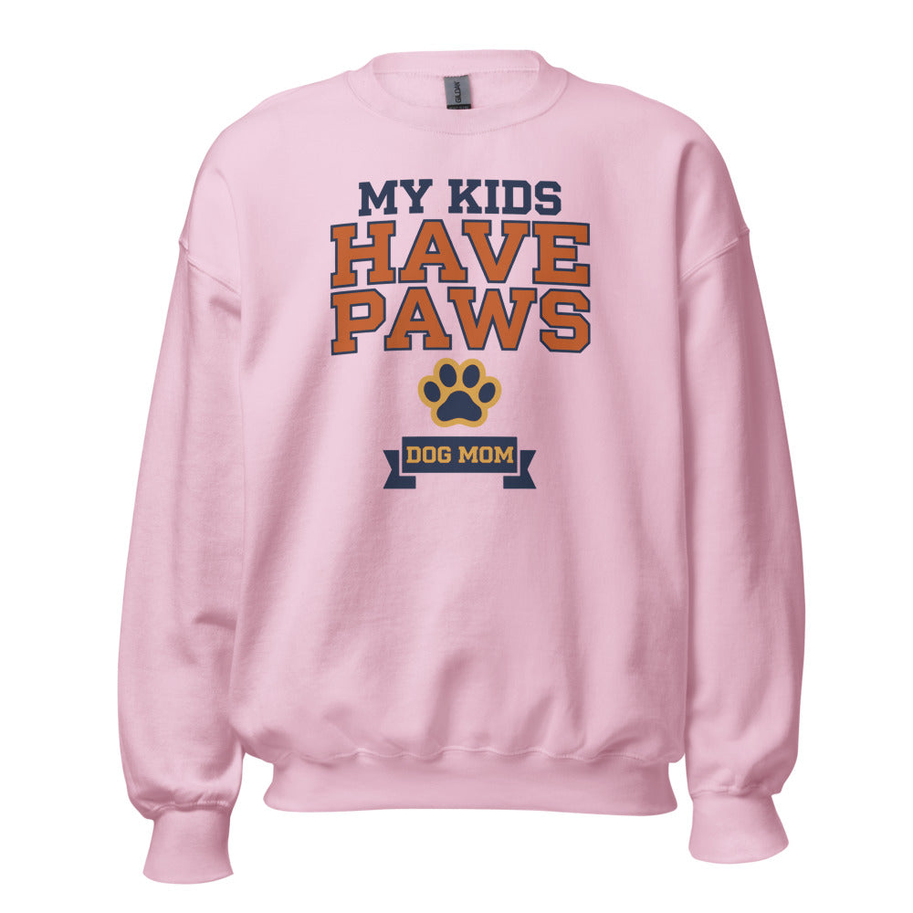 My Kids Have Paws funny dog mom crewneck sweatshirt — Light Pink, front
