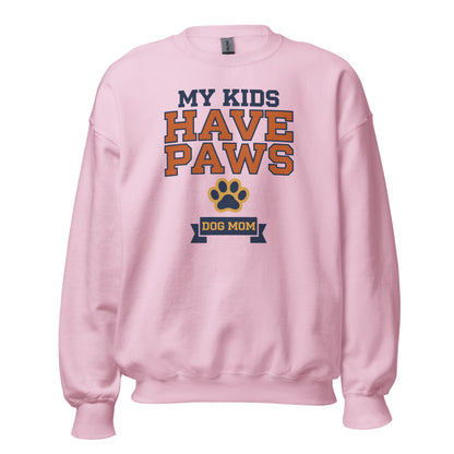 My Kids Have Paws funny dog mom crewneck sweatshirt — Light Pink, front