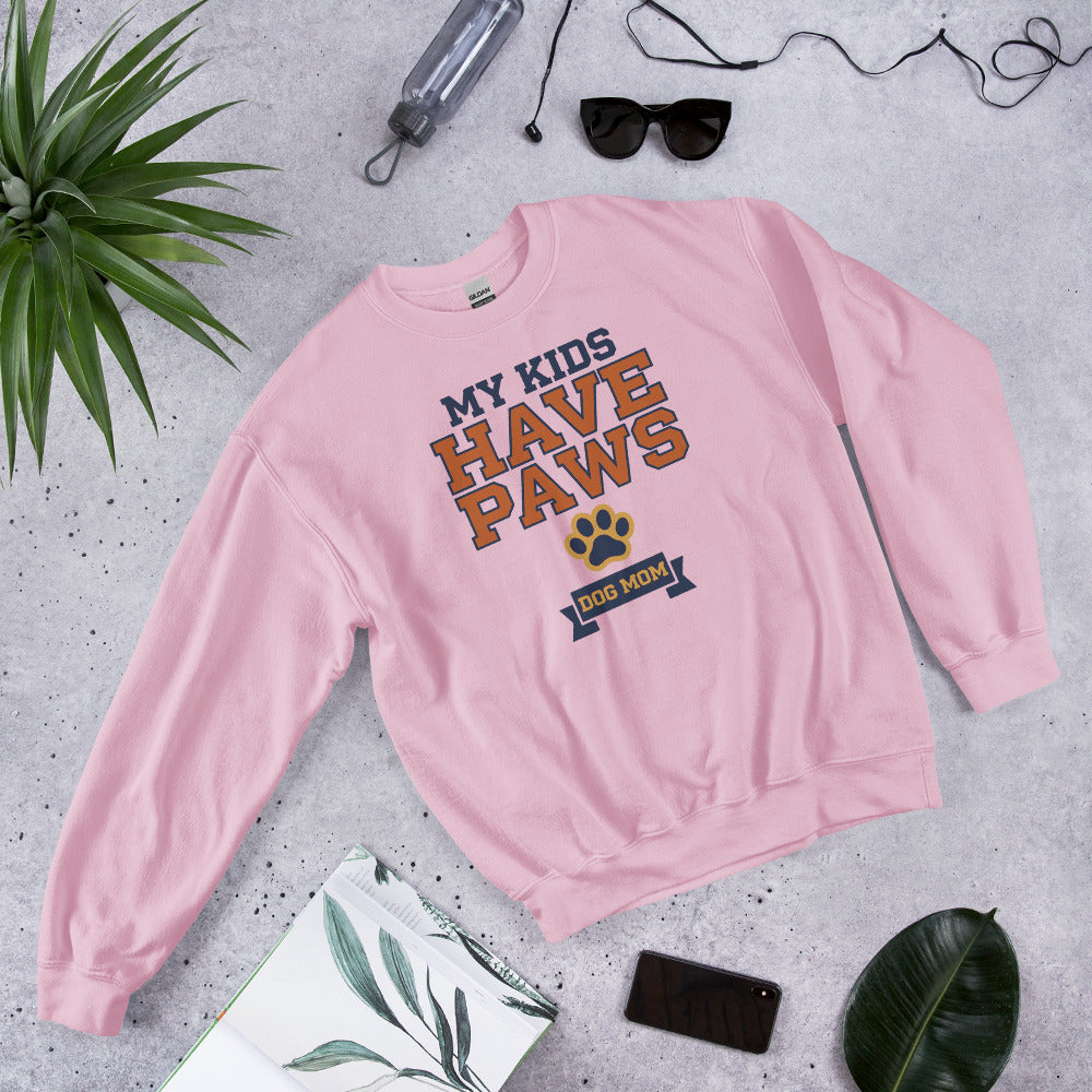 My Kids Have Paws funny dog mom crewneck sweatshirt — Light Pink, front-right