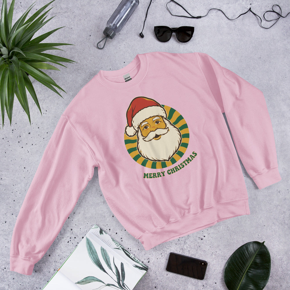 Groovy Santa retro Christmas crewneck sweatshirt — Light Pink, front-right