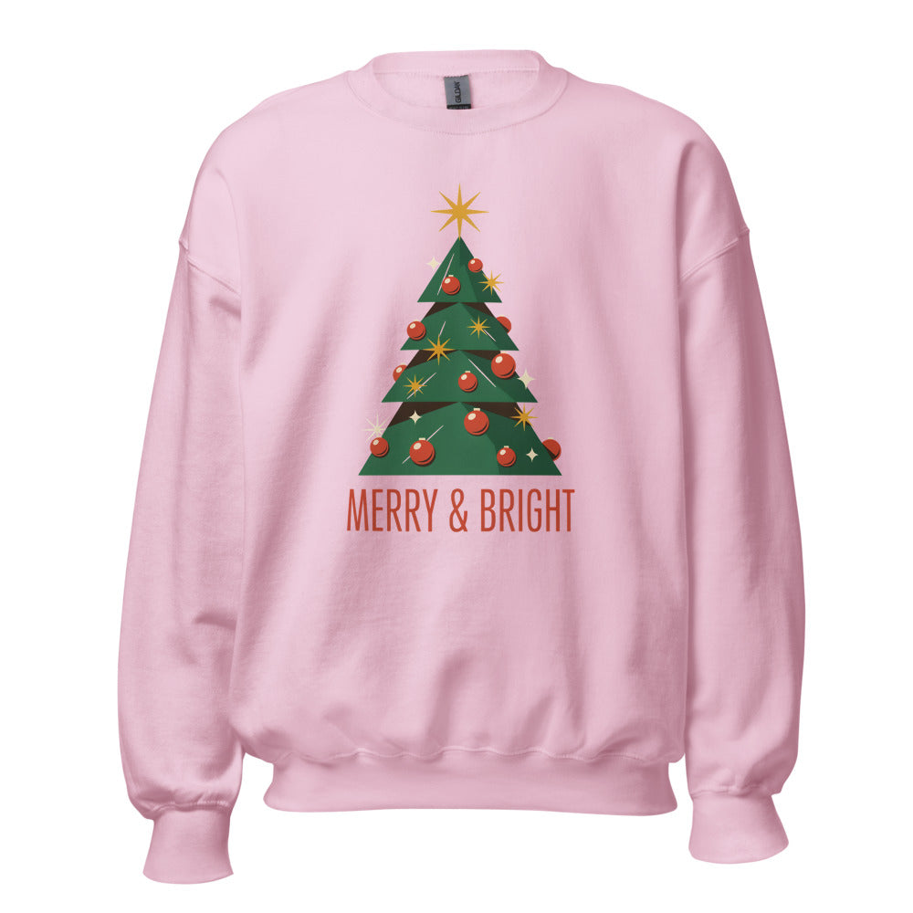 Atomic mid-century retro Christmas tree crewneck sweatshirt — Light Pink, front