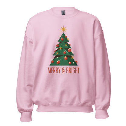 Atomic mid-century retro Christmas tree crewneck sweatshirt — Light Pink, front