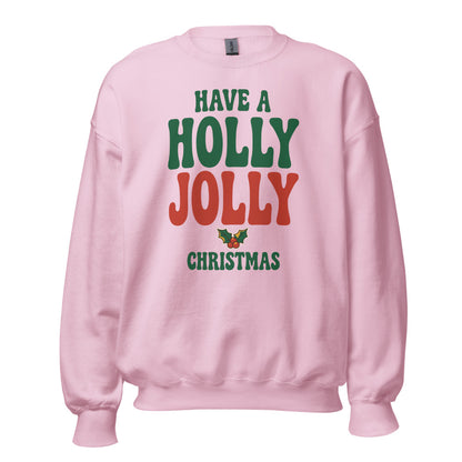 Groovy Holly Jolly retro Christmas crewneck sweatshirt — Light Pink, front