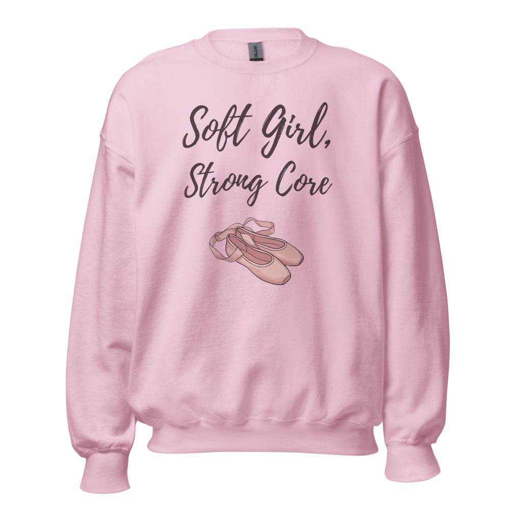 Soft Girl Strong Core ballet coquette pilates sweatshirt — Light Pink, front