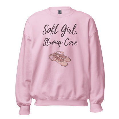 Soft Girl Strong Core ballet coquette pilates sweatshirt — Light Pink, front