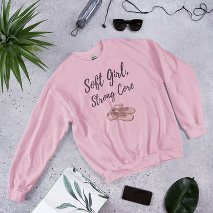 Soft Girl Strong Core ballet coquette pilates sweatshirt — Light Pink, front-right