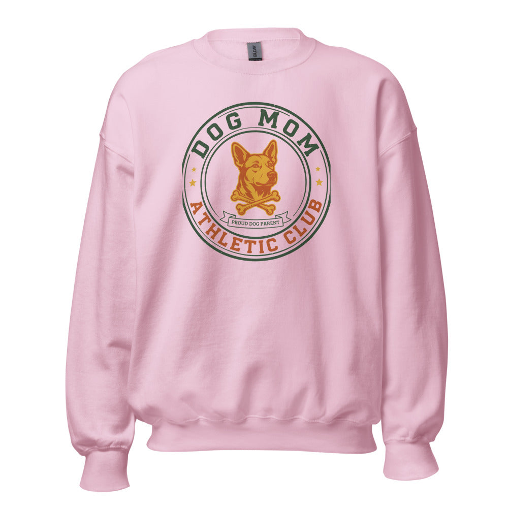 Dog Mom Athletic Club vintage varsity crest crewneck sweatshirt — Light Pink, front
