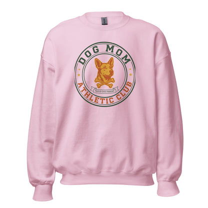 Dog Mom Athletic Club vintage varsity crest crewneck sweatshirt — Light Pink, front