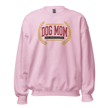 Dog Mom vintage varsity wordmark crewneck sweatshirt — Light Pink, front