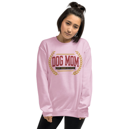 Dog Mom vintage varsity wordmark crewneck sweatshirt — Light Pink, on model