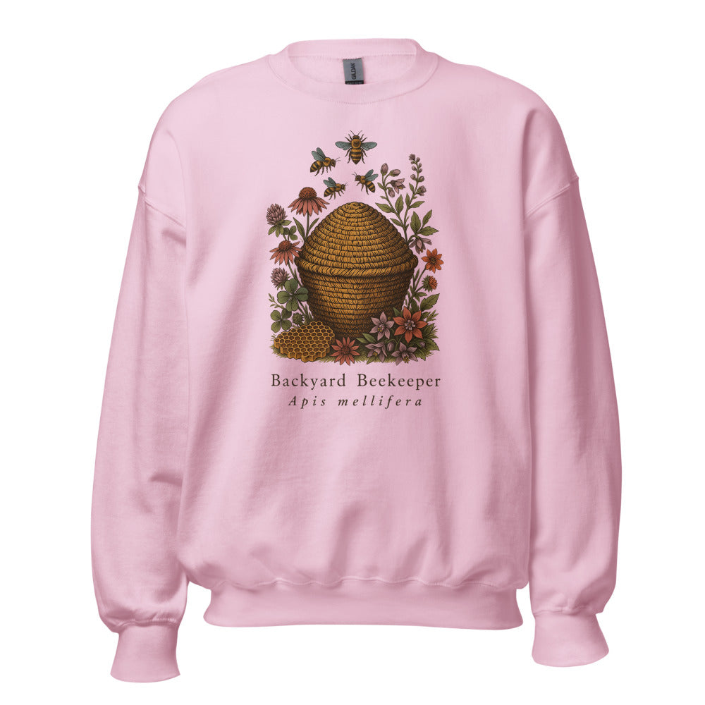 Backyard Beekeeper field-guide bee crewneck sweatshirt — Light Pink, front