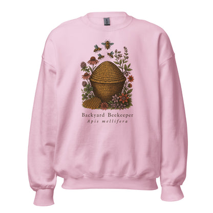 Backyard Beekeeper field-guide bee crewneck sweatshirt — Light Pink, front