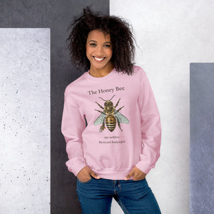 The Honey Bee Apis mellifera anatomical crewneck sweatshirt — Light Pink, on model