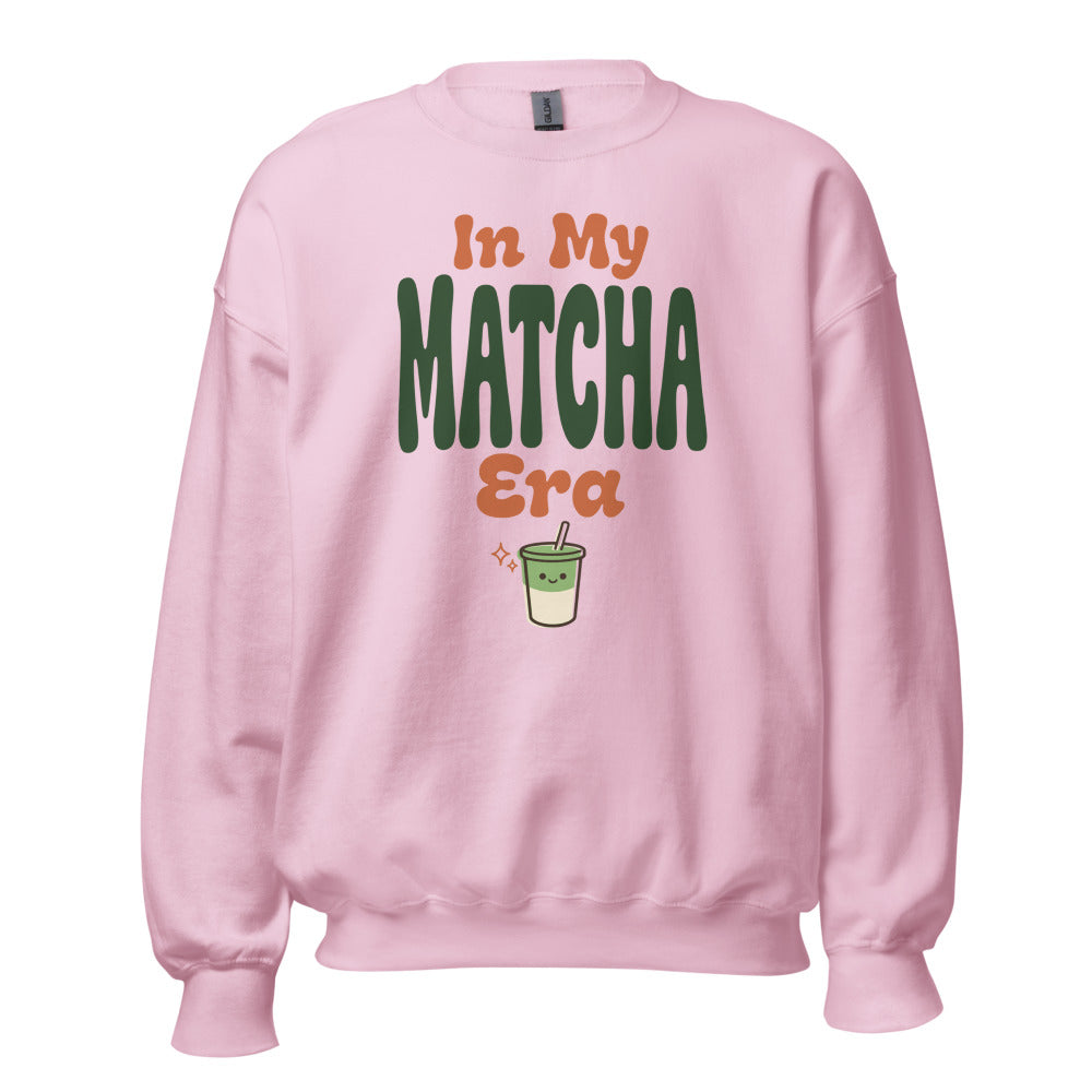 In My Matcha Era retro matcha crewneck sweatshirt — Light Pink, front