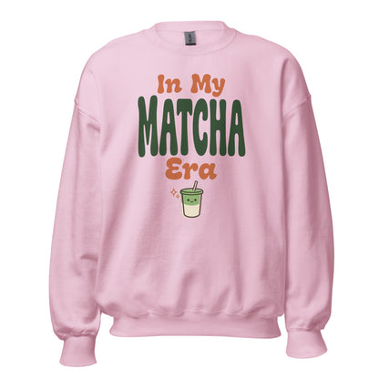 In My Matcha Era retro matcha crewneck sweatshirt — Light Pink, front