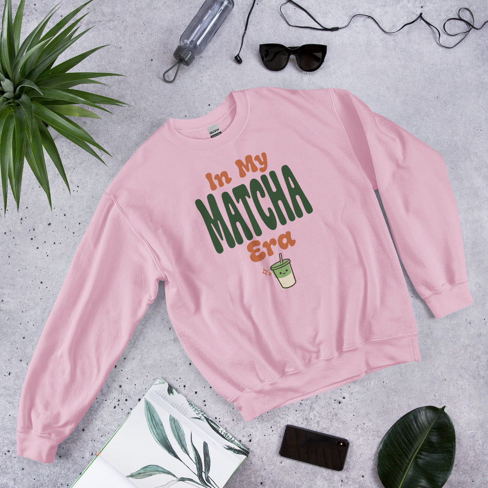 In My Matcha Era retro matcha crewneck sweatshirt — Light Pink, front-right