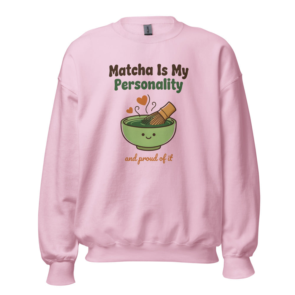 Matcha Is My Personality retro matcha crewneck sweatshirt — Light Pink, front