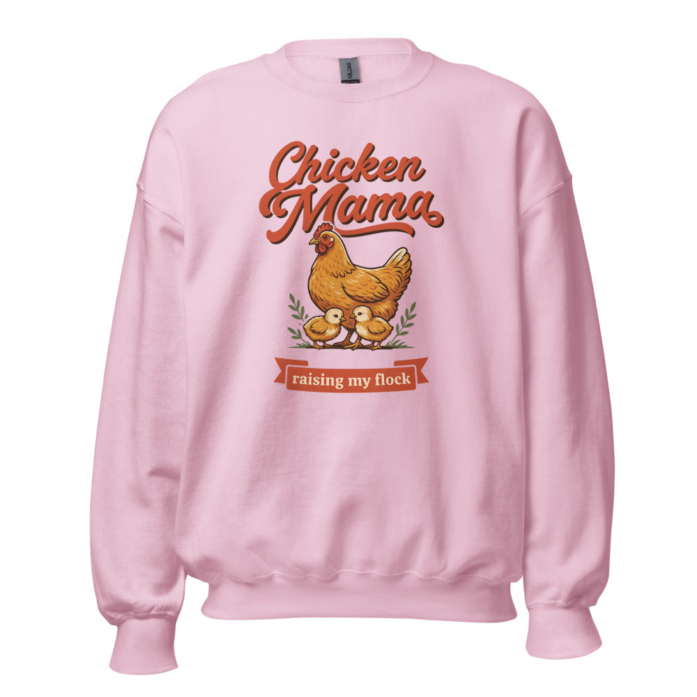 Chicken Mama raising my flock chicken keeper crewneck sweatshirt — Light Pink, front