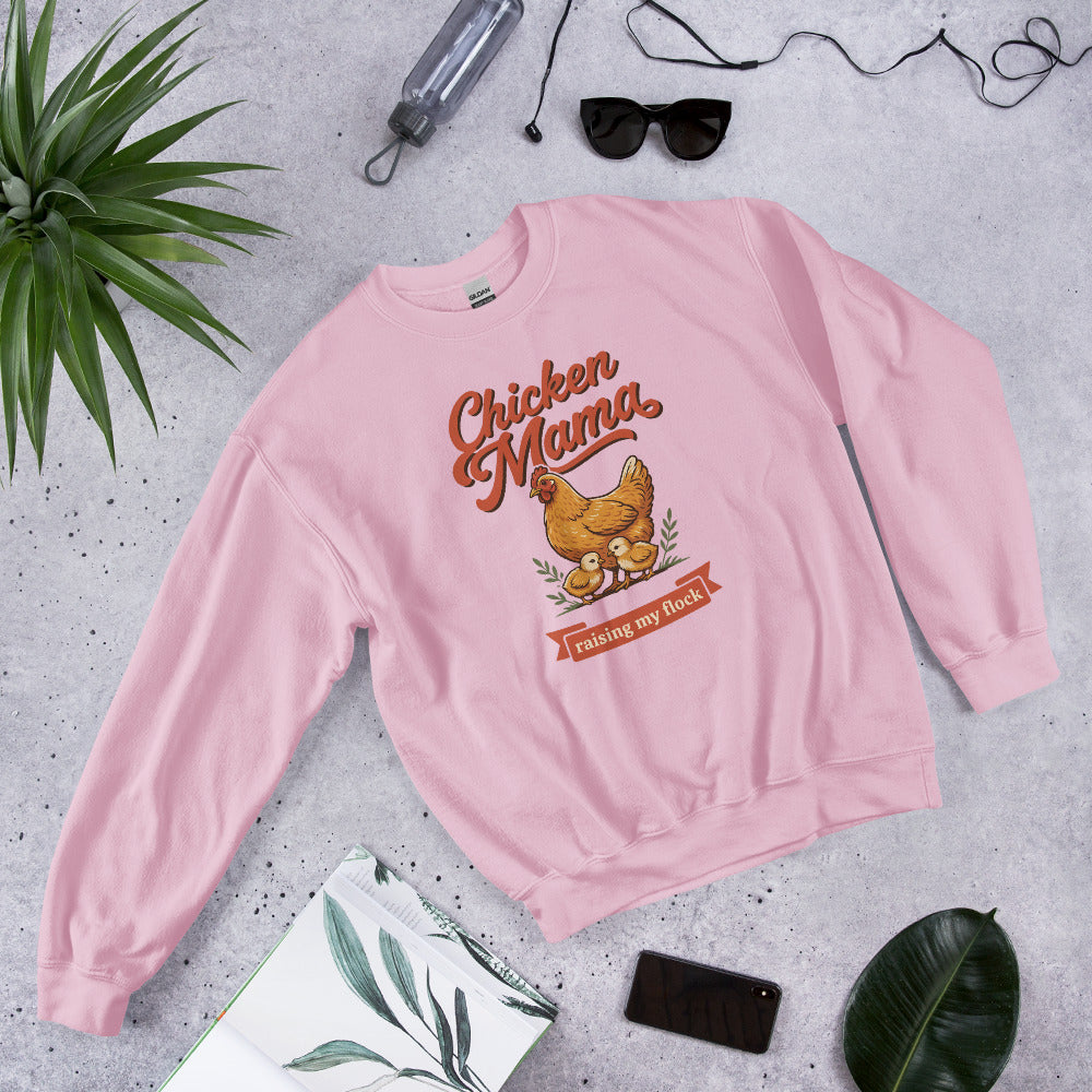 Chicken Mama raising my flock chicken keeper crewneck sweatshirt — Light Pink, front-right